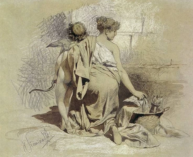 Henryk Siemiradzki - Giovane donna con Cupido, studio